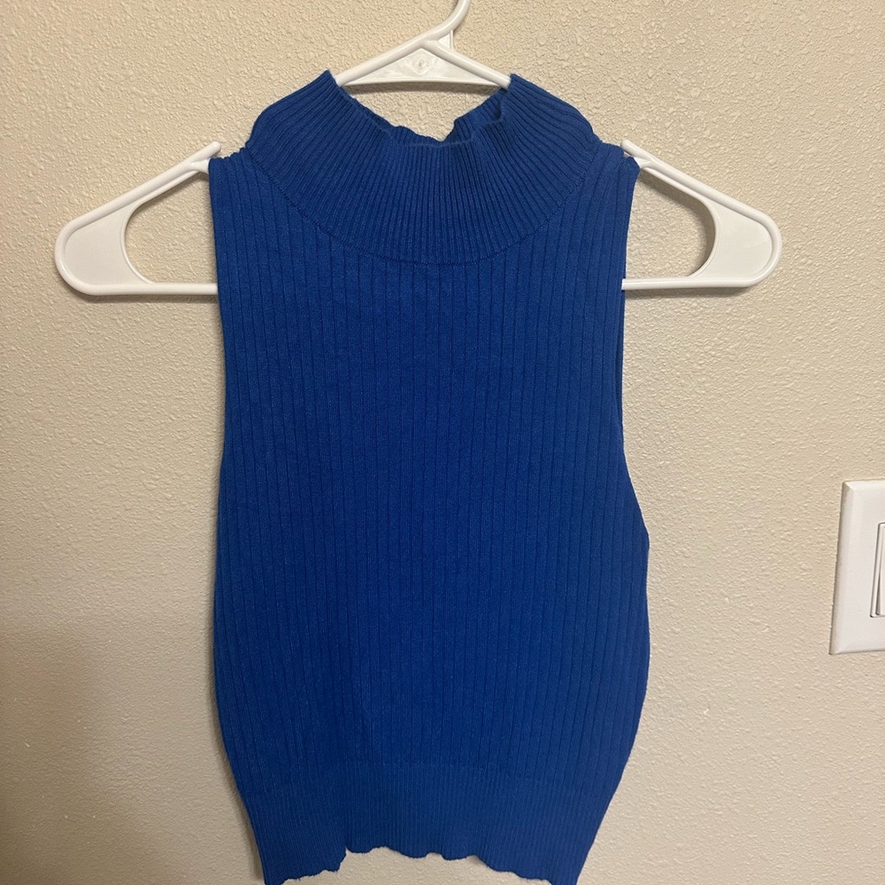 Blue Sleeveless Ribbed Top